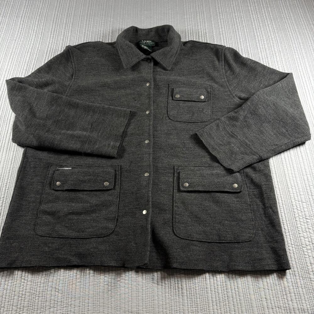 Lauren Ralph Lauren Utility Jacket Snap Women’s L P Wool Blend Quiet Luxury